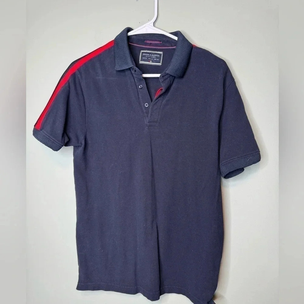 Denim & Flower Men’s Polo Shirt Navy & Red‎ Medium